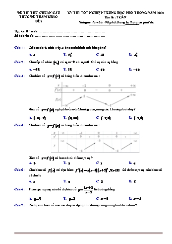 Đề thi thử kỳ thì Tốt nghiệp THPT môn Toán (Chuẩn cấu trúc đề tham khảo) - Đề 9 - Năm học 2021-2022 (Có lời giải)