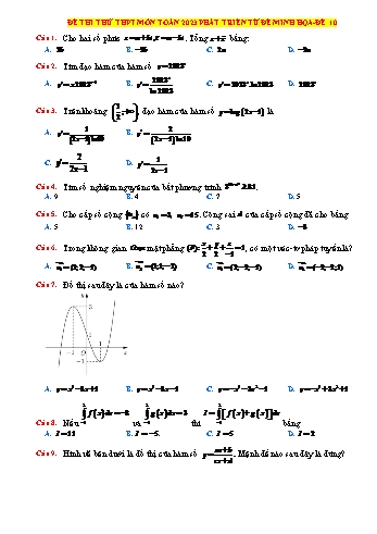 Đề thi thử THPT môn Toán phát triển từ đề minh họa - Đề 10 - Năm học 2023-2024 (Có lời giải)