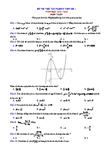 Đề thi thử Tốt nghiệp THPT môn Toán - Đề 1 - Năm học 2022-2023 (Có đáp án)