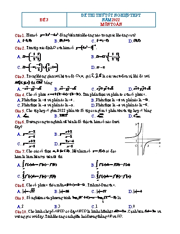 Đề thi thử Tốt nghiệp THPT môn Toán - Đề 3 - Năm học 2022-2023 (Có lời giải chi tiết)