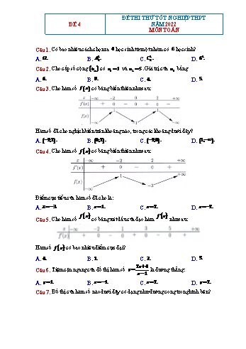 Đề thi thử Tốt nghiệp THPT môn Toán - Đề 4 - Năm học 2022-2023 (Có lời giải chi tiết)