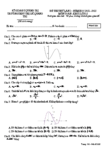 Đề thi thử Tốt nghiệp THPT môn Toán (Lần 1) - Mã đề 001 - Năm học 2021-2022 - Trường THPT Thị xã Quảng Trị