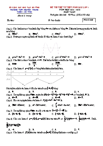 Đề thi thử Tốt nghiệp THPT môn Toán (Lần 1) - Mã đề 008 - Năm học 2021-2022 - Trường THPT Nguyễn Trung Thiên (Có đáp án)