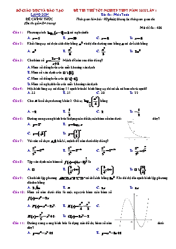 Đề thi thử Tốt nghiệp THPT môn Toán (Lần 1) - Mã đề 486 - Năm học 2022-2023 - Sở GD&ĐT Lạng Sơn (Có đáp án)