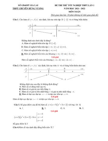 Đề thi thử Tốt nghiệp THPT môn Toán (Lần 1) - Năm học 2021-2022 - Trường THPT chuyên Hùng Vương (Có lời giải)