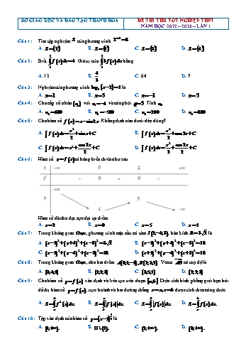 Đề thi thử Tốt nghiệp THPT môn Toán (Lần 1) - Năm học 2022-2023 - Sở GD&ĐT Thanh Hóa (Có lời giải)