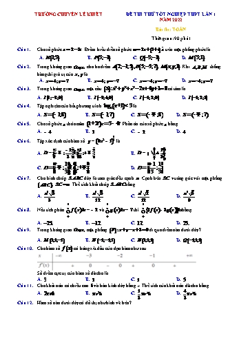 Đề thi thử Tốt nghiệp THPT môn Toán (Lần 1) - Năm học 2022-2023 - Trường THPT chuyên Lê Khiết (Có lời giải)