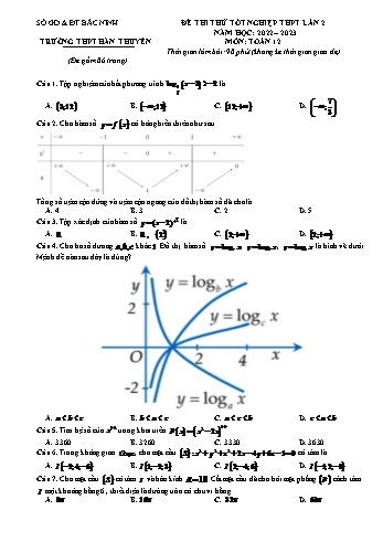 Đề thi thử Tốt nghiệp THPT môn Toán (Lần 2) - Năm học 2022-2023 - Trường THPT Hàn Thuyên (Có đáp án)