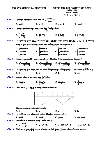 Đề thi thử Tốt nghiệp THPT môn Toán (Lần 2) - Năm học 2022-2023 - Trường chuyên Đại học Vinh (Có lời giải)