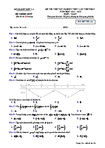 Đề thi thử Tốt nghiệp THPT môn Toán (Lần thứ nhất) - Mã đề 101 - Năm học 2021-2022 - Sở GD&ĐT Sơn La