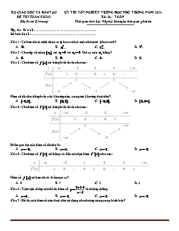 Đề thi Tốt nghiệp THPT môn Toán (Đề tham khảo) - Năm học 2021-2022 (Có hướng dẫn giải chi tiết)