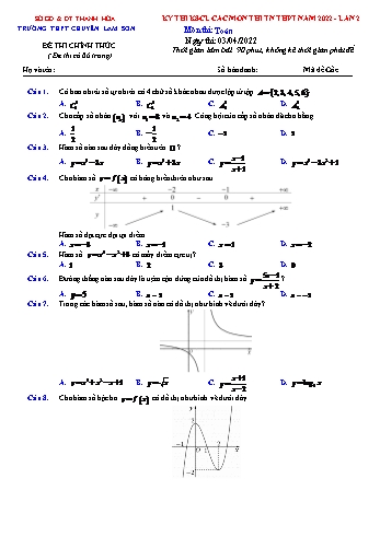 Kỳ thi khảo sát chất lượng các môn thi Tốt nghiệp THPT môn Toán (Lần 2) - Năm họ 2022-2023 - Trường THPT chuyên Lam Sơn (Có lời giải)