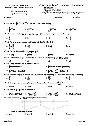 Kỳ thi khảo sát chất lượng Tốt nghiệp THPT môn Toán (Lần 2) - Mã đề 101 - Năm học 2022-2023 - Trường THPT chuyên Lam Sơn