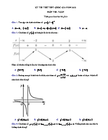 Kỳ thi thử THPT Quốc gia môn Toán - Năm học 2022-2023 (Có đáp án)