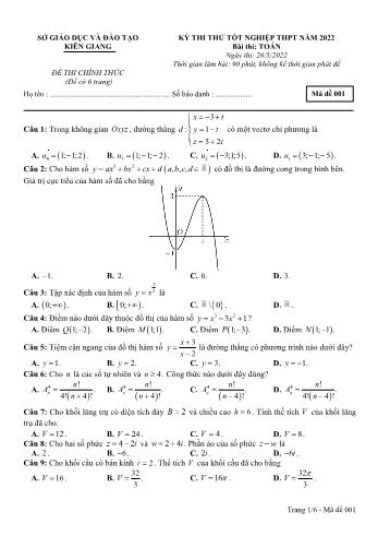 Kỳ thi thử Tốt nghiệp THPT môn Toán - Mã đề 001 - Năm học 2022-2023 - Sở GD&ĐT Kiên Giang (Có đáp án)