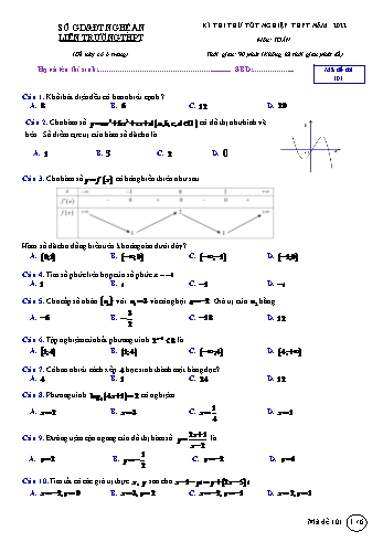 Kỳ thi thử Tốt nghiệp THPT môn Toán - Mã đề 101 - Năm học 2022-2023 - Sở GD&ĐT Nghệ An (Có đáp án)