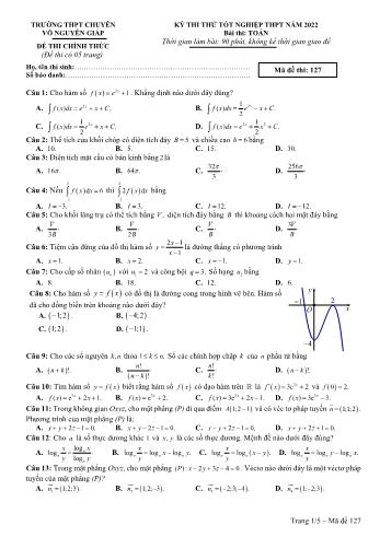 Kỳ thi thử Tốt nghiệp THPT môn Toán - Mã đề 127 - Năm học 2022-2023 - Trường THPT chuyên Võ Nguyên Giáp (Có hướng dẫn giải chi tiết)