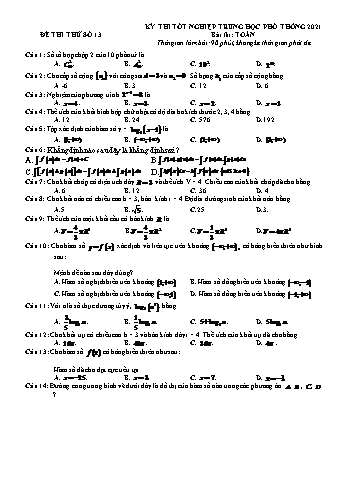 Kỳ thi Tốt nghiệp THPT môn Toán - Đề thi thử số 3 - Năm học 2021-2022 (Có lời giải)