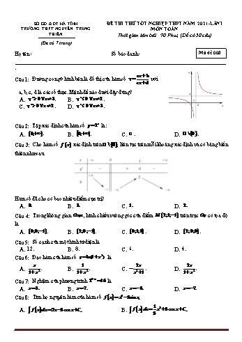 Thi thử Tốt nghiệp THPT môn Toán (Lần 1) - Mã đề 008 - Năm học 2021-2022 - Trường THPT Nguyễn Trung Thiên (Có đáp án)