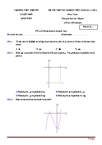 Thi thử Tốt nghiệp THPT môn Toán (Lần 3) - Năm học 2021-2022 - Trường THPT chuyên Lê Quý Đôn (Có lời giải)