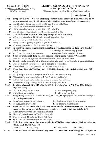 4 Đề khảo sát năng lực THPT Quốc gia môn Lịch sử năm 2019 - Trường THPT Ngô Gia Tự (Có đáp án)