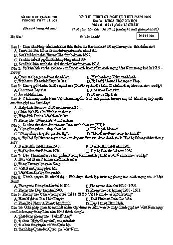 4 Đề thi thử Tốt nghiệp THPT môn Lịch sử năm 2022 - Trường THPT Lê Lợi (Có đáp án)