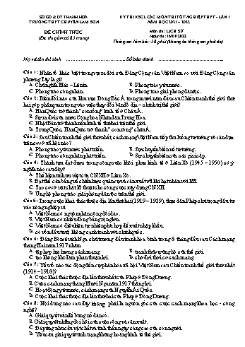 6 Đề khảo sát chất lượng các môn thi Tốt nghiệp THPT lần 1 môn Lịch sử - Năm học 2021-2022 - Trường THPT chuyên Lam Sơn (Có đáp án)