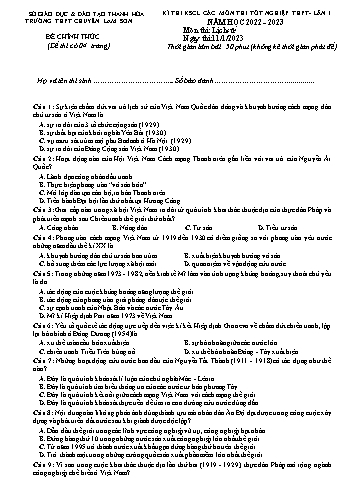 Đề khảo sát chất lượng các môn thi Tốt nghiệp THPT lần 1 môn Lịch sử - Năm học 2022-2023 - Trường THPT chuyên Lam Sơn (Có đáp án)