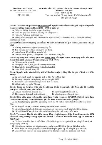Đề khảo sát chất lượng các môn thi Tốt nghiệp THPT môn Lịch sử - Mã đề 001 - Năm học 2019-2020 - Trường THPT Nguyễn Đức Cảnh (Có đáp án)