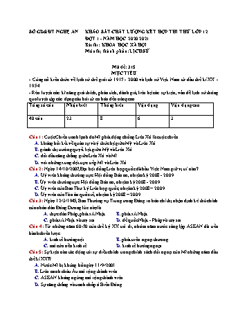 Đề khảo sát chất lượng kết hợp thi thử Tốt nghiệp THPT môn Lịch sử Lớp 12 - Mã đề 315 - Năm học 2020-2021 - Sở GD và ĐT Nghệ An (Có đáp án)