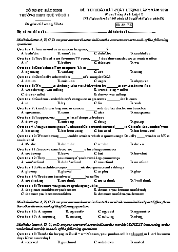 Đề khảo sát chất lượng lần 2 môn Tiếng Anh Lớp 12 năm 2020 - Mã đề 737 - Trường THPT Quế Võ 1