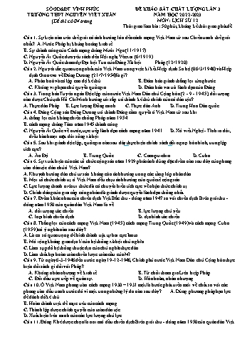 Đề khảo sát chất lượng lần 3 môn Lịch sử Lớp 12 - Năm học 2022-2023 - Trường THPT Nguyễn Viết Xuân