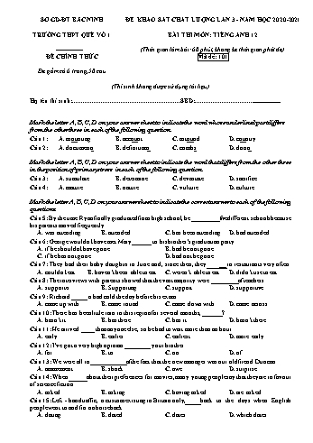 Đề khảo sát chất lượng lần 3 môn Tiếng Anh Lớp 12 - Mã đề 101 - Năm học 2020-2021 - Trường THPT Quế Võ 1