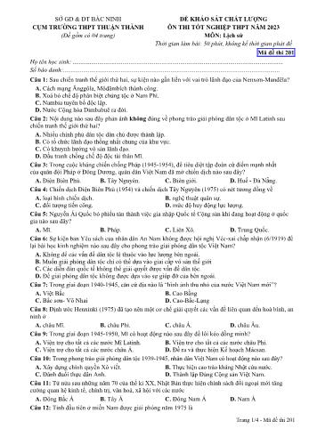 Đề khảo sát chất lượng ôn thi Tốt nghiệp THPT môn Lịch sử năm 2023 - Mã đề 201 - Cụm trường THPT Thuận Thành (Có đáp án)