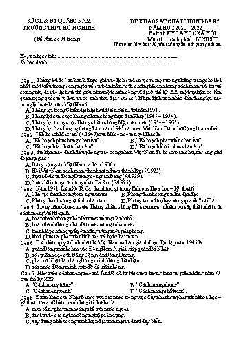 Đề khảo sát chất lượng thi THPT Quốc gia lần 2 môn Lịch sử - Năm học 2021-2022 - Trường THPT Hồ Nghinh (Có đáp án)