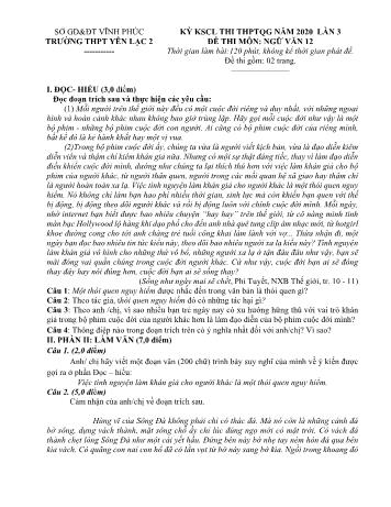 Đề khảo sát chất lượng thi THPT Quốc gia lần 3 môn Ngữ văn năm 2020 - Trường THPT Yên Lạc 2 (Có đáp án)