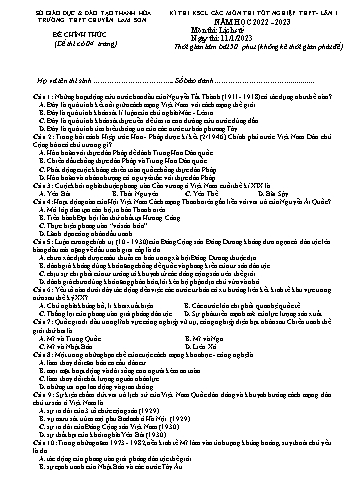 Đề khảo sát chất lượng thi Tốt nghiệp THPT lần 1 môn Lịch sử - Năm học 2022-2023 - Trường THPT chuyên Lam Sơn (Có đáp án)