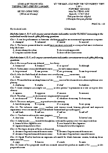Đề khảo sát chất lượng thi Tốt nghiệp THPT lần 1 môn Tiếng Anh năm 2023 - Mã đề 132 - Trường THPT chuyên Lam Sơn