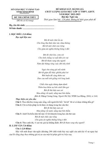Đề khảo sát, đánh giá chất lượng giáo dục môn Ngữ văn Lớp 12 - Năm học 2022-2023 - Sở GD và ĐT Ninh Bình (Có đáp án)