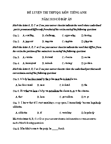Đề luyện thi THPT Quốc gia lần 1 môn Tiếng Anh năm 2020 - Trường THPT Nguyễn Viết Xuân (Có đáp án)