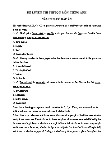 Đề luyện thi THPT Quốc gia lần 1 môn Tiếng Anh năm 2020 - Trường THPT Ngô Gia Tự (Có đáp án)