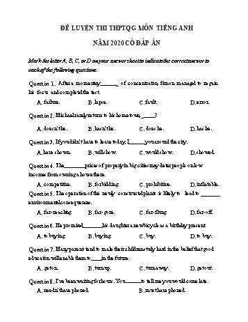 Đề luyện thi THPT Quốc gia môn Tiếng Anh năm 2020 (Có đáp án)