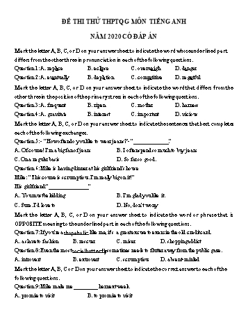 Đề luyện thi THPT Quốc gia môn Tiếng Anh năm 2020 - Đề số 10 (Có đáp án)