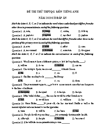 Đề luyện thi THPT Quốc gia môn Tiếng Anh năm 2020 - Đề số 15 (Có đáp án)