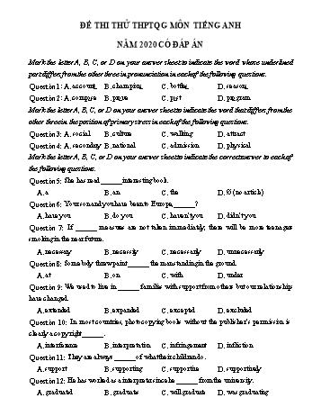 Đề luyện thi THPT Quốc gia môn Tiếng Anh năm 2020 - Đề số 18 (Có đáp án)