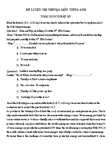 Đề luyện thi THPT Quốc gia môn Tiếng Anh năm 2020 - Đề số 2 (Có đáp án)