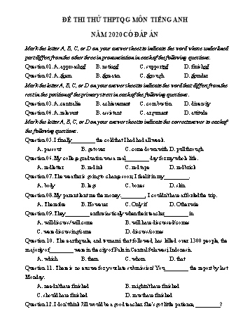 Đề luyện thi THPT Quốc gia môn Tiếng Anh năm 2020 - Đề số 22 (Có đáp án)