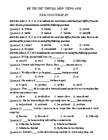 Đề luyện thi THPT Quốc gia môn Tiếng Anh năm 2020 - Đề số 23 (Có đáp án)