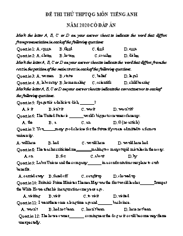 Đề luyện thi THPT Quốc gia môn Tiếng Anh năm 2020 - Đề số 24 (Có đáp án)