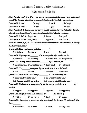 Đề luyện thi THPT Quốc gia môn Tiếng Anh năm 2020 - Đề số 25 (Có đáp án)